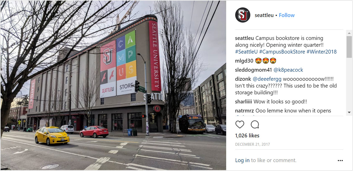 Instagram screenshot of banners for new Campus Store
